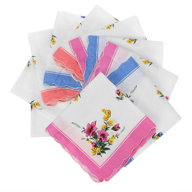 Womens White Handkerchiefs Hankies Hanky Handkerchief Coloured Floral NEW GIFT
